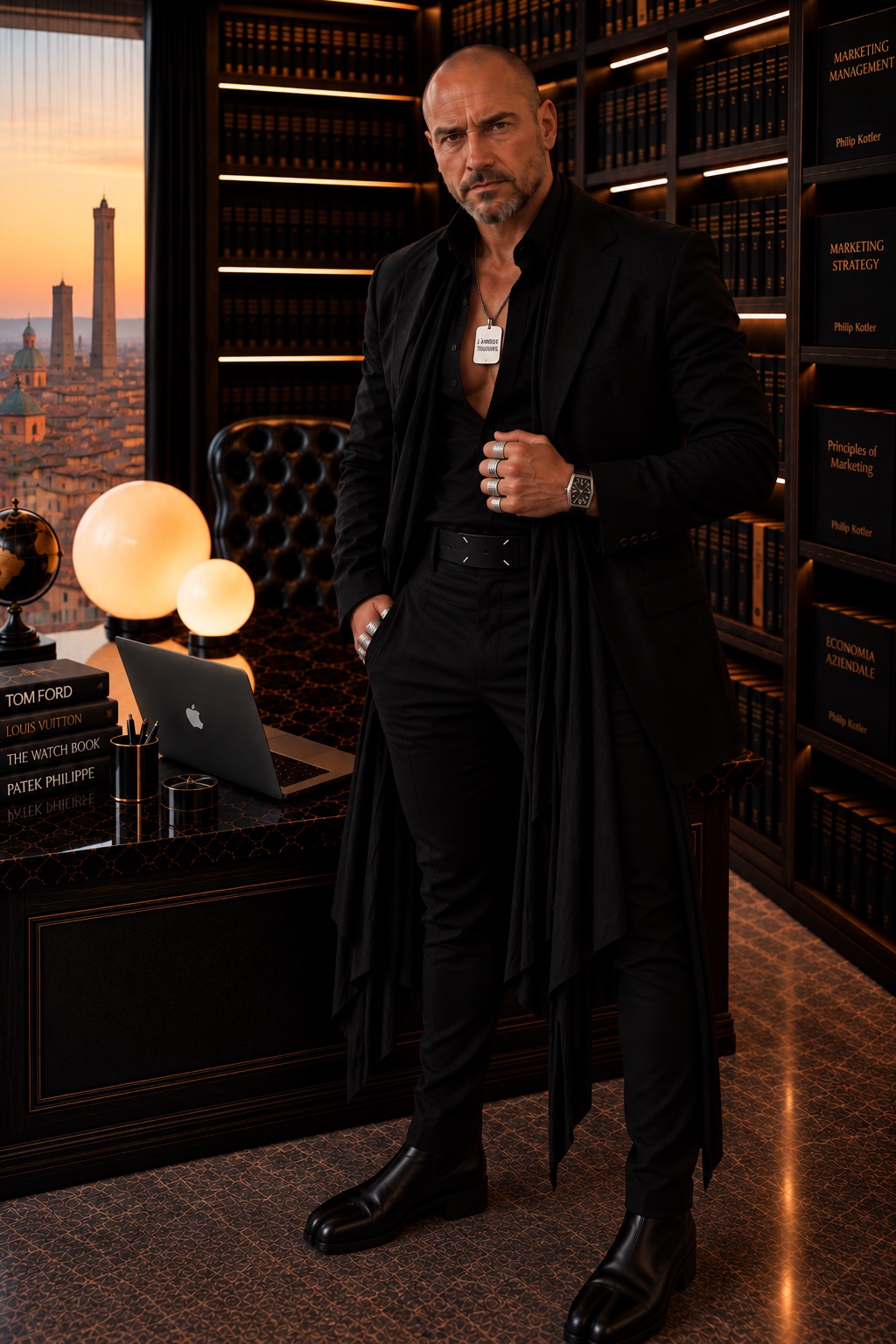 Ritratto professionale di Alessandro Galano in uno studio con biblioteca